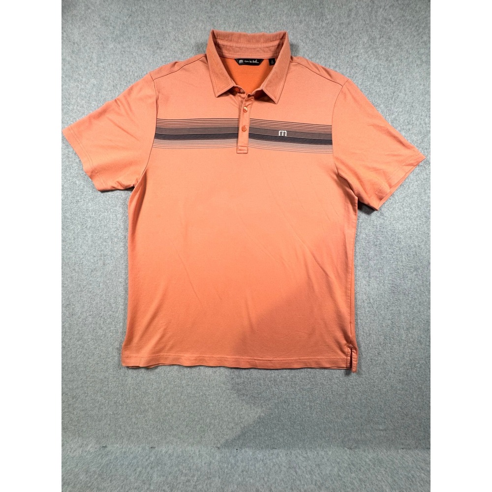 TravisMathew Mens XL Orange Striped Pima Cotton‎ Blend Short Sleeve Polo Shirt